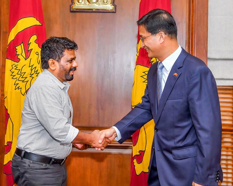 Chinese Ambassador to Sri Lanka, Qi Zhenhong, with Sri Lankan President Anura Kumara Dissanayake